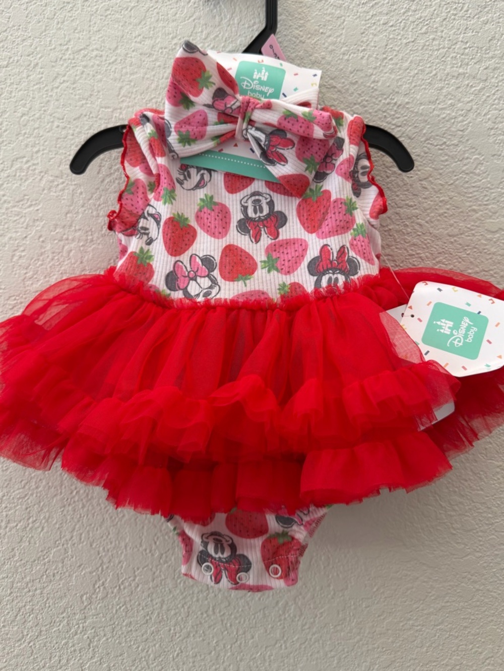 Disney Red & Pink Minnie Strawberry Tutu Romper with Bow